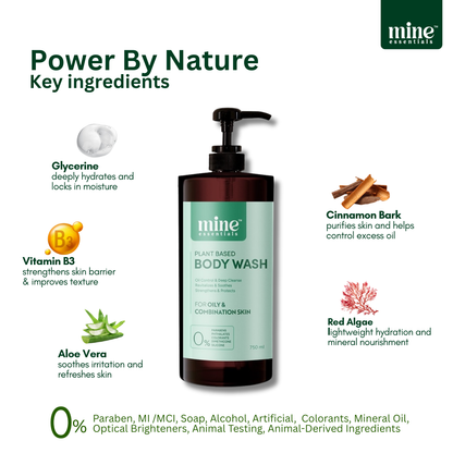 Body Wash - For Normal to Oil Skin 750ml - Removes excess oil | Soothes & calms irritated skin | Purifies & unclogs pores